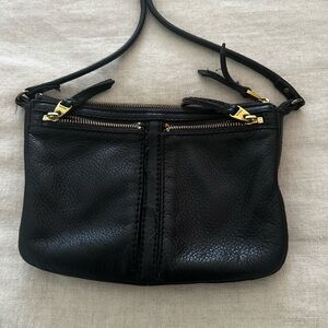 Fossil Black Leather Crossbody Bag with Gold Accents